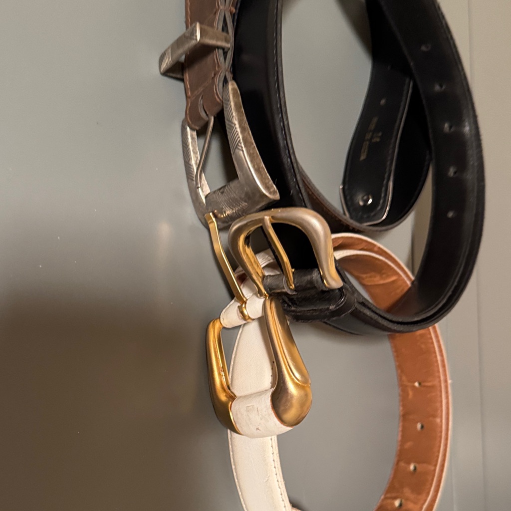 Set Of Three Leather Belts With Gold Buckles